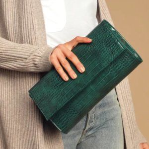 Green Crocodile-Embossed Clutch